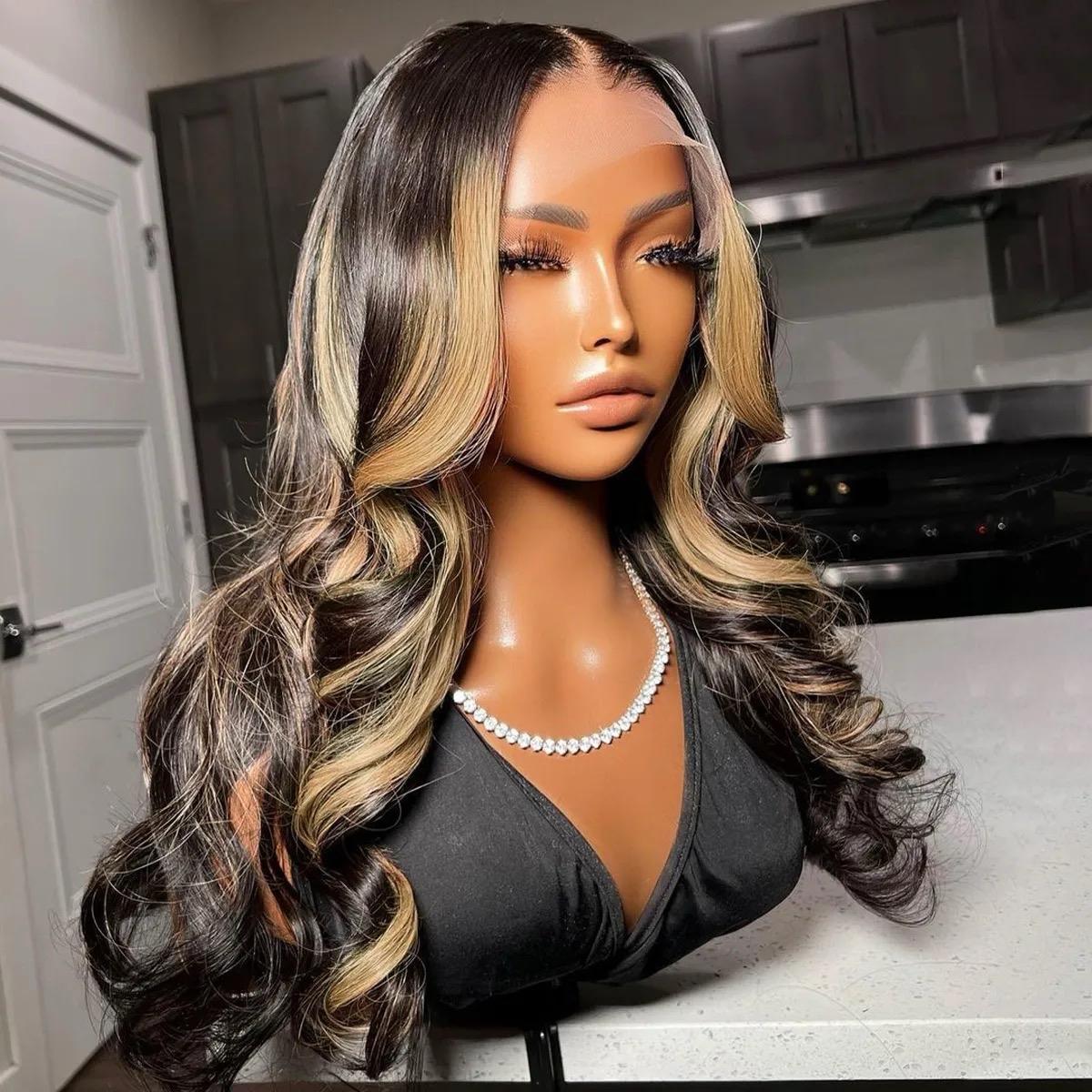 Glueless Honey Blonde Highlight Loose Body Wave Wig (6 x 5)