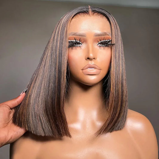 Glueless Highlight Brown Closure Wig (6 x 5) - Pre-bleached