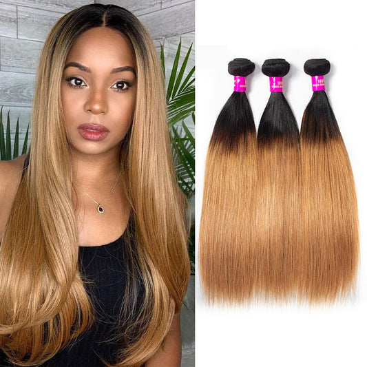 T1b/27 Honey Blonde 3/4 Bundles Virgin Brazilian Straight Hair