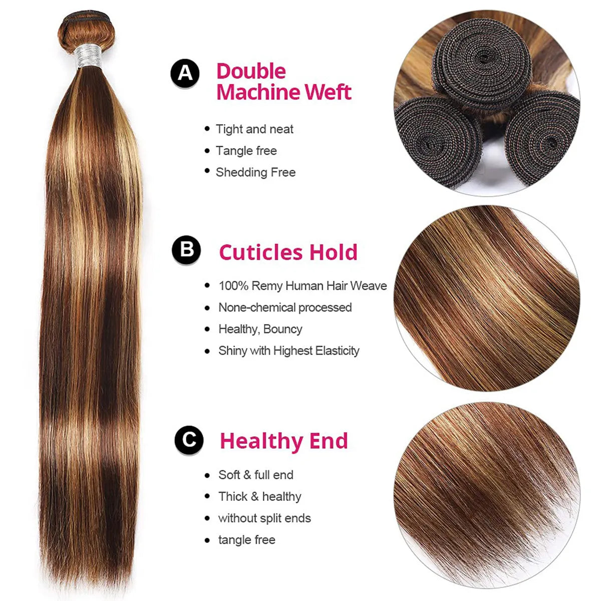 Balayage Highlight Honey Blonde Brazilian Straight Hair - 3 Bundles