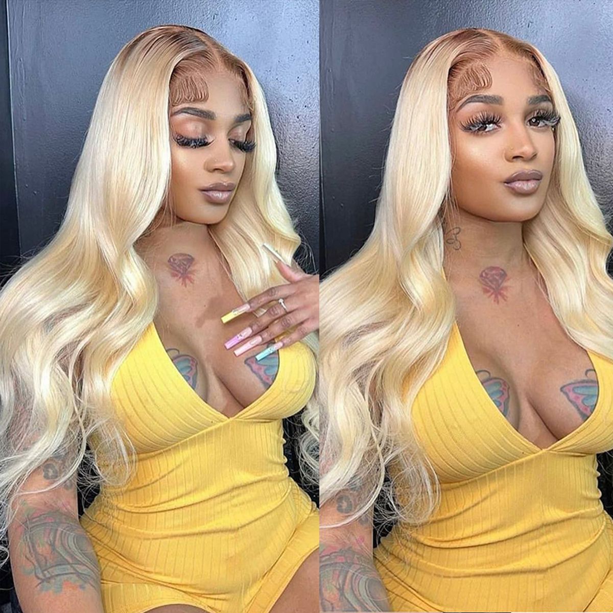 Blonde 613 Wig with Dark Roots  - Body Wave & Straight (13 x 6)