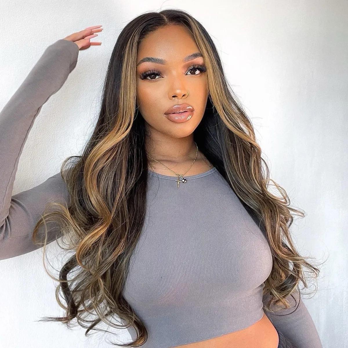 Glueless Honey Blonde Highlight Loose Body Wave Wig (6 x 5)